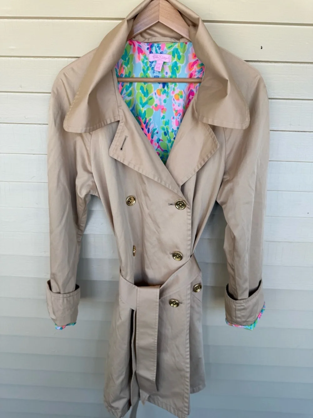 Lilly Pulitzer Qynn Trench Coat Tan - Picture 3 of 13
